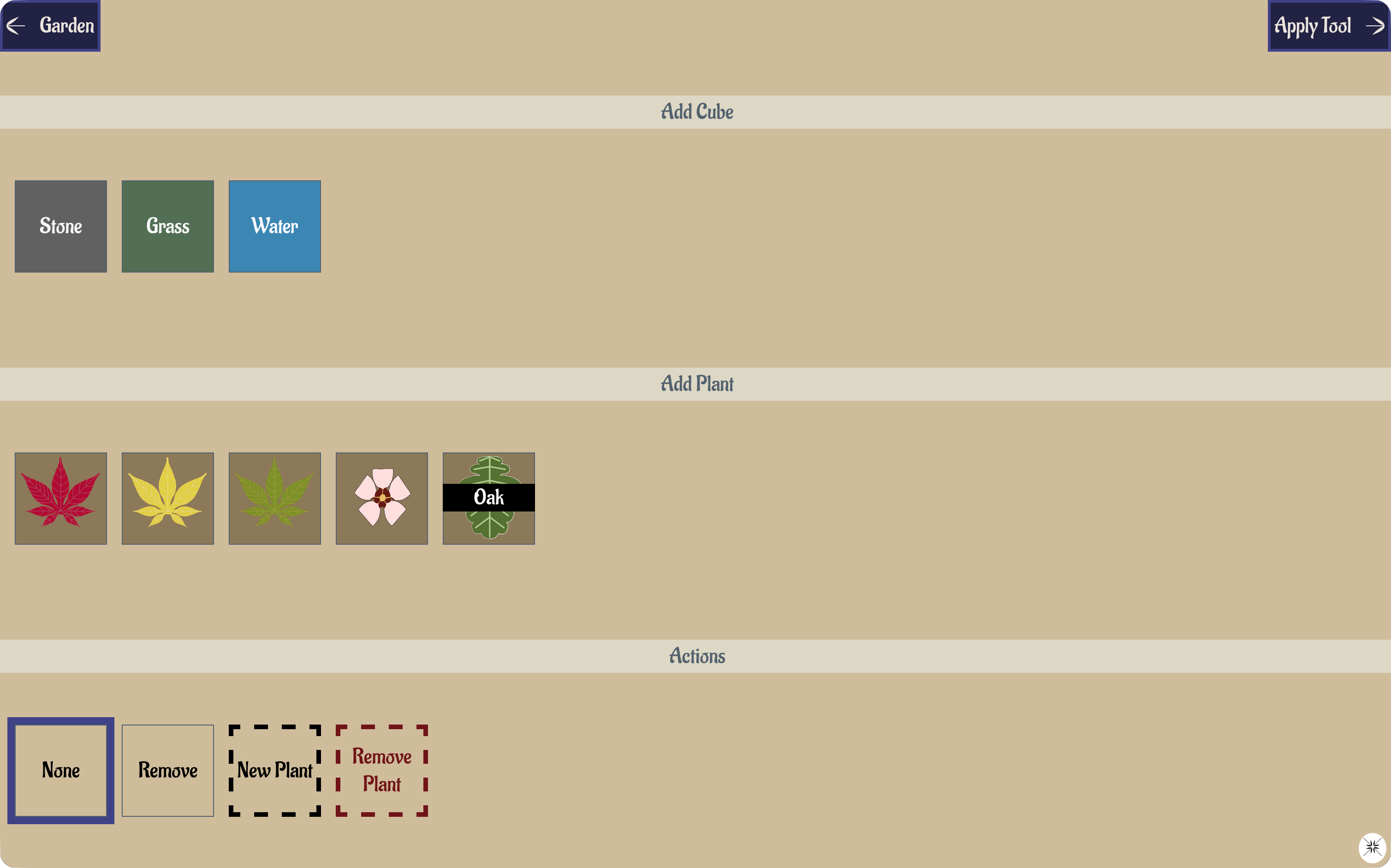 screenshot of tool selection screen
